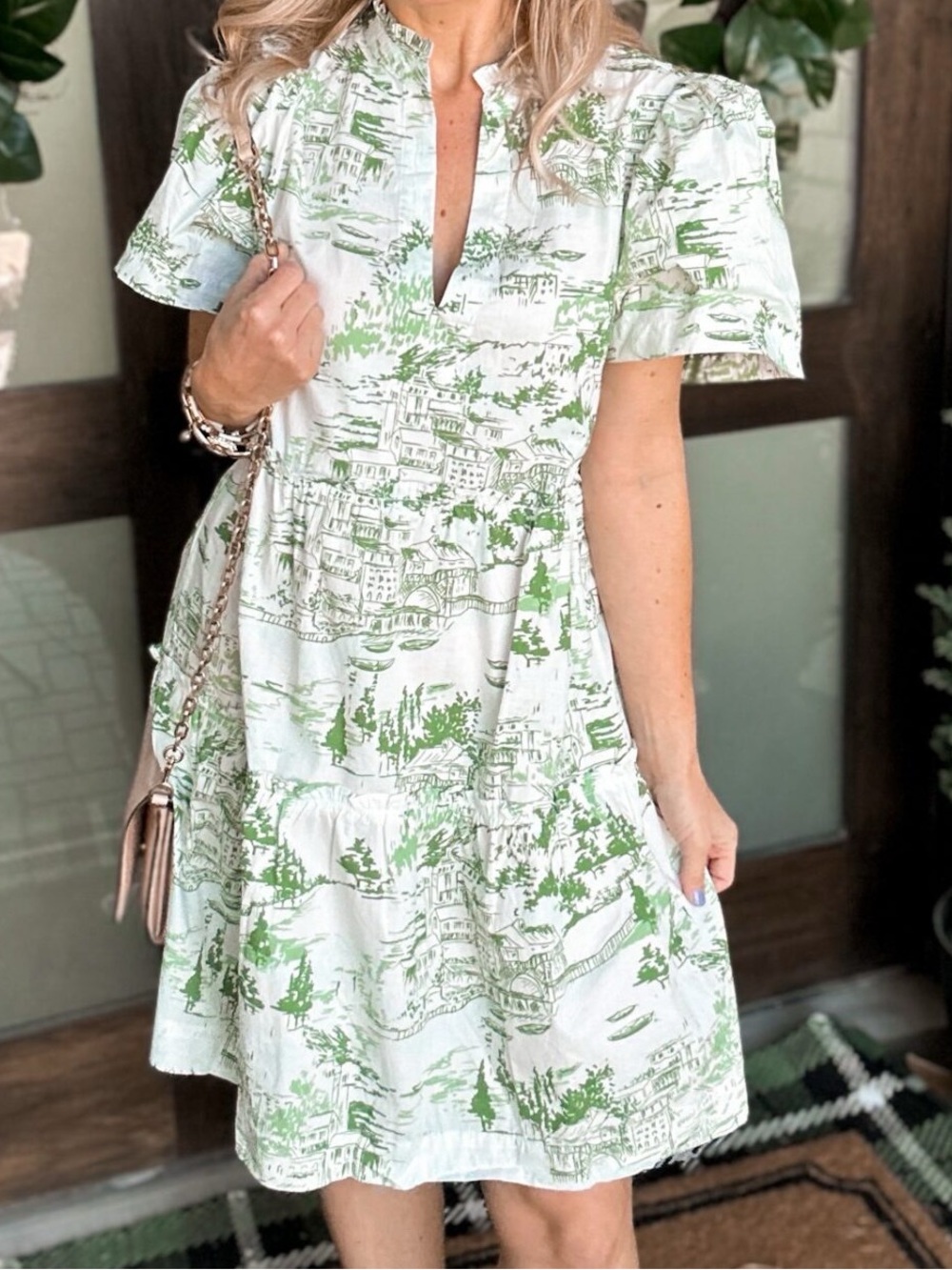 Sugarlips White and Green Toile Mini Dress